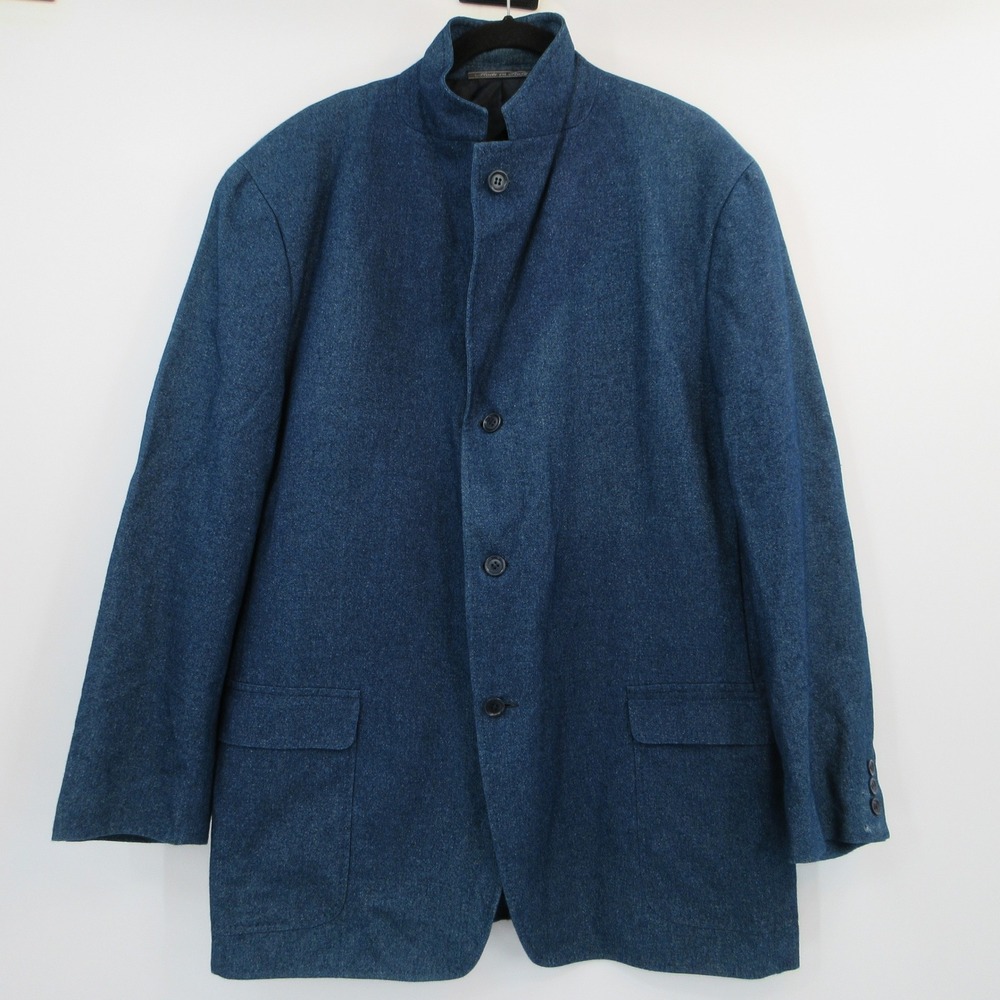 Ermenegildo Zegna Soft Italy Mens Blue Wool Blend Stand Collar Blazer Jacket